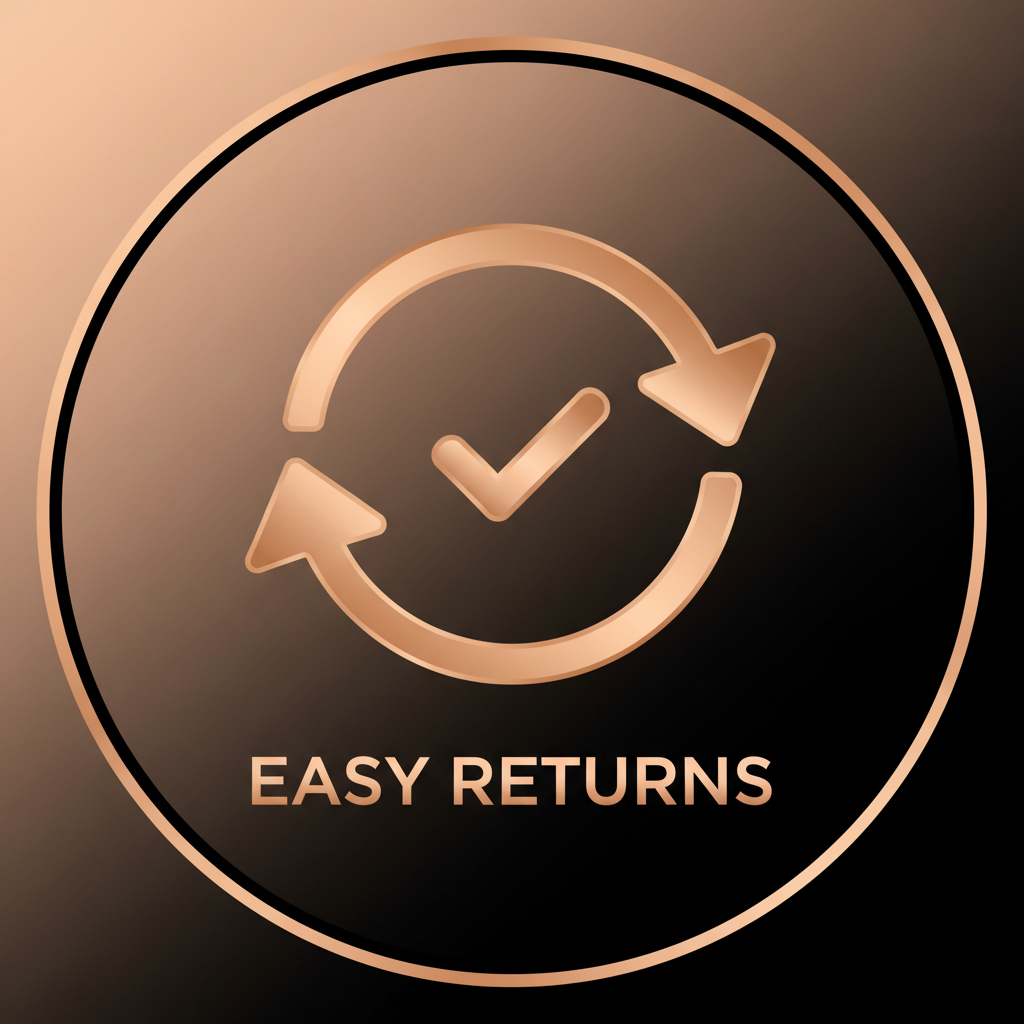 hassle free returns icon with rose gold and jet black gradient background