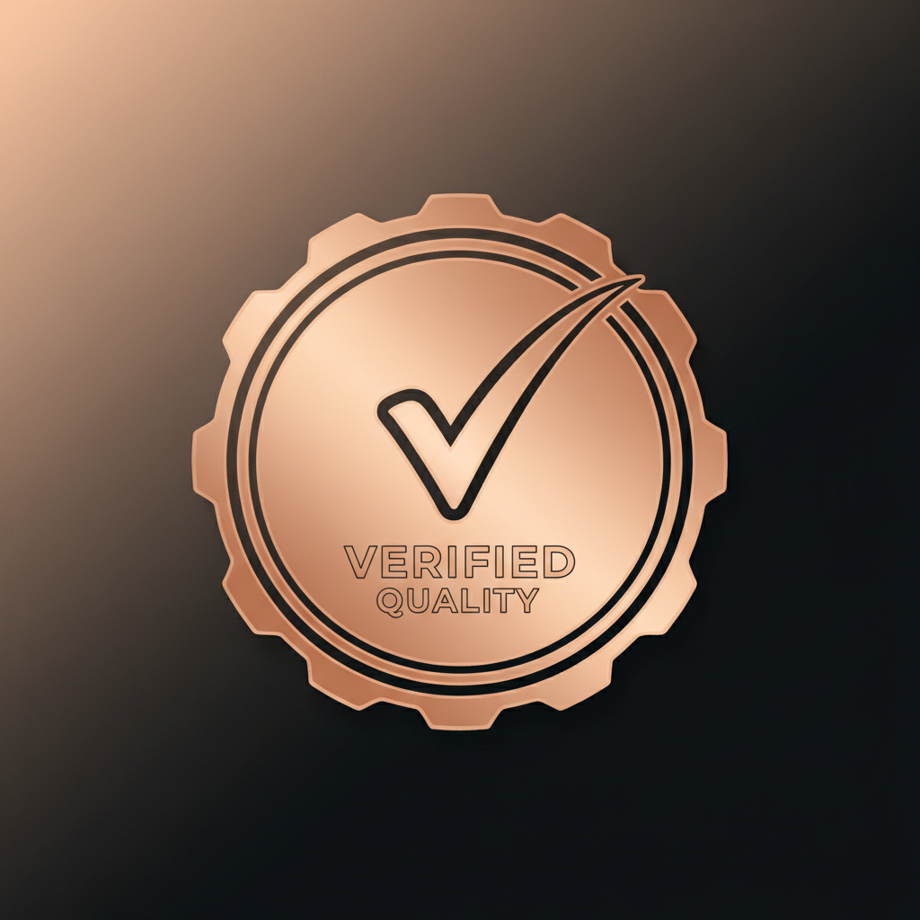 verified quality icon with rose gold and jet black gradient background
